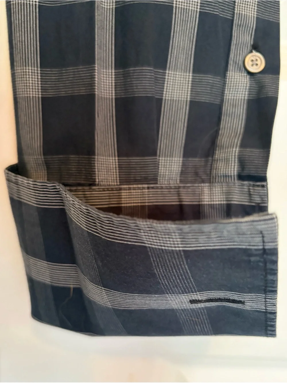 Banana Republic Men's Black and Tan French Cuff Plaid Button-Down Shirt